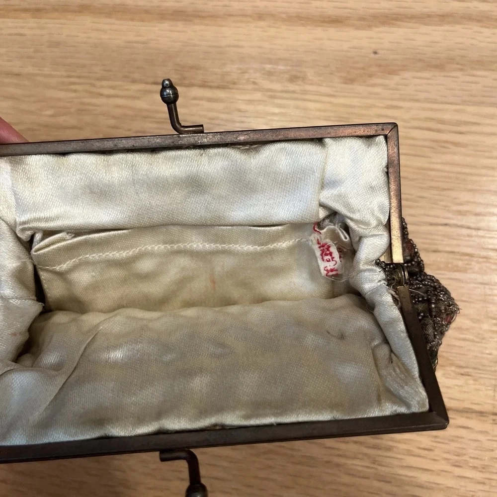 Vintage Beaded Clutch Handbag Evening Purse Floral Made In France